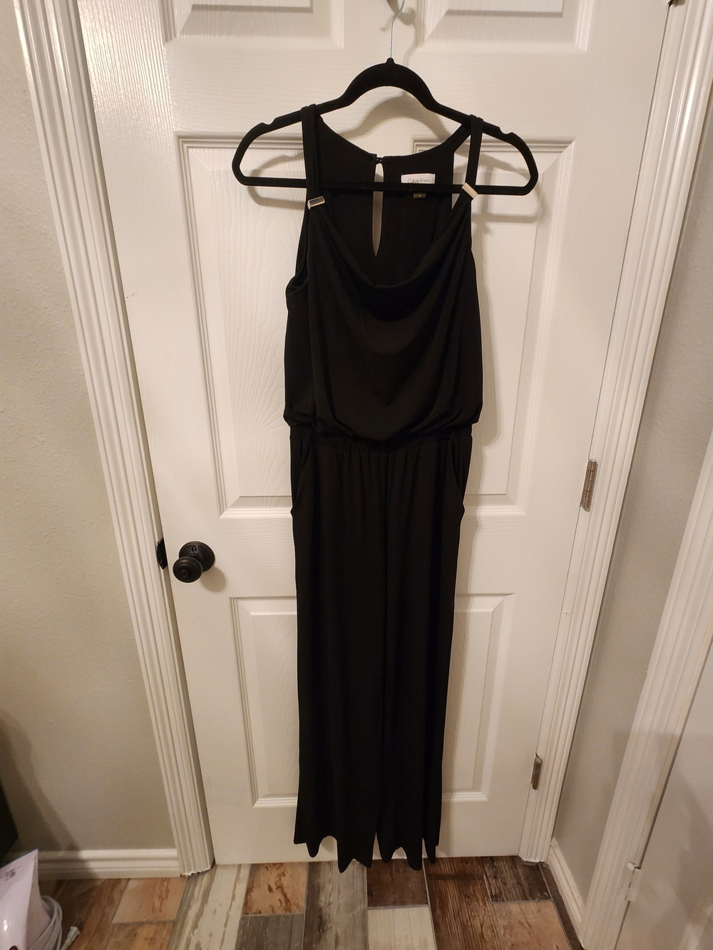 Calvin Klein Black Sleeveless Jumpsuit with Draped Neckline
